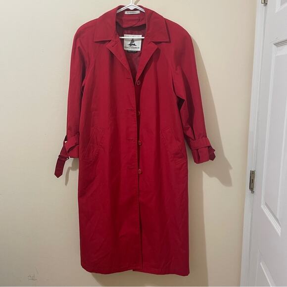 Vintage Misty Harbor Red Trench Coat Size 6P Petite Oversized No Lining - Picture 1 of 8